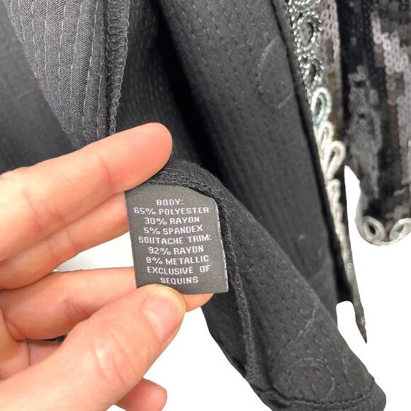 Investments Black Silver Embroidered Sequin Blazer Jacket Sz L - Picture 9 of 9